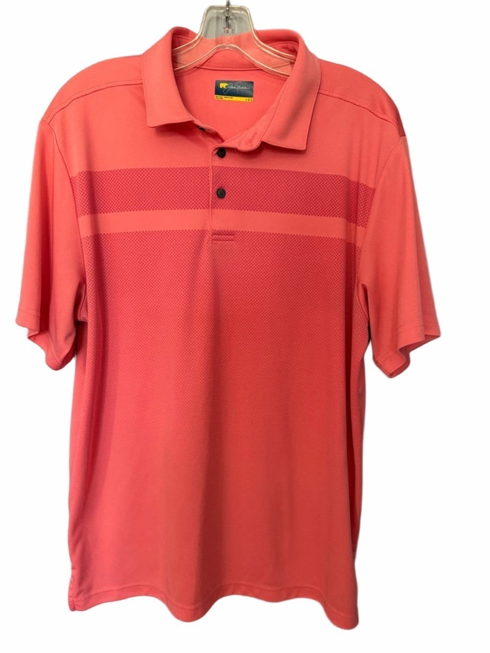 JACK NICKLAUS Coral Red Performance Polo Shirt Textured Stripe Golf Size L